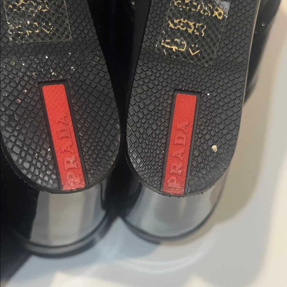 Prada Black Wedge Flip-Flip flop sandal size 38 new! No box - Picture 7 of 8